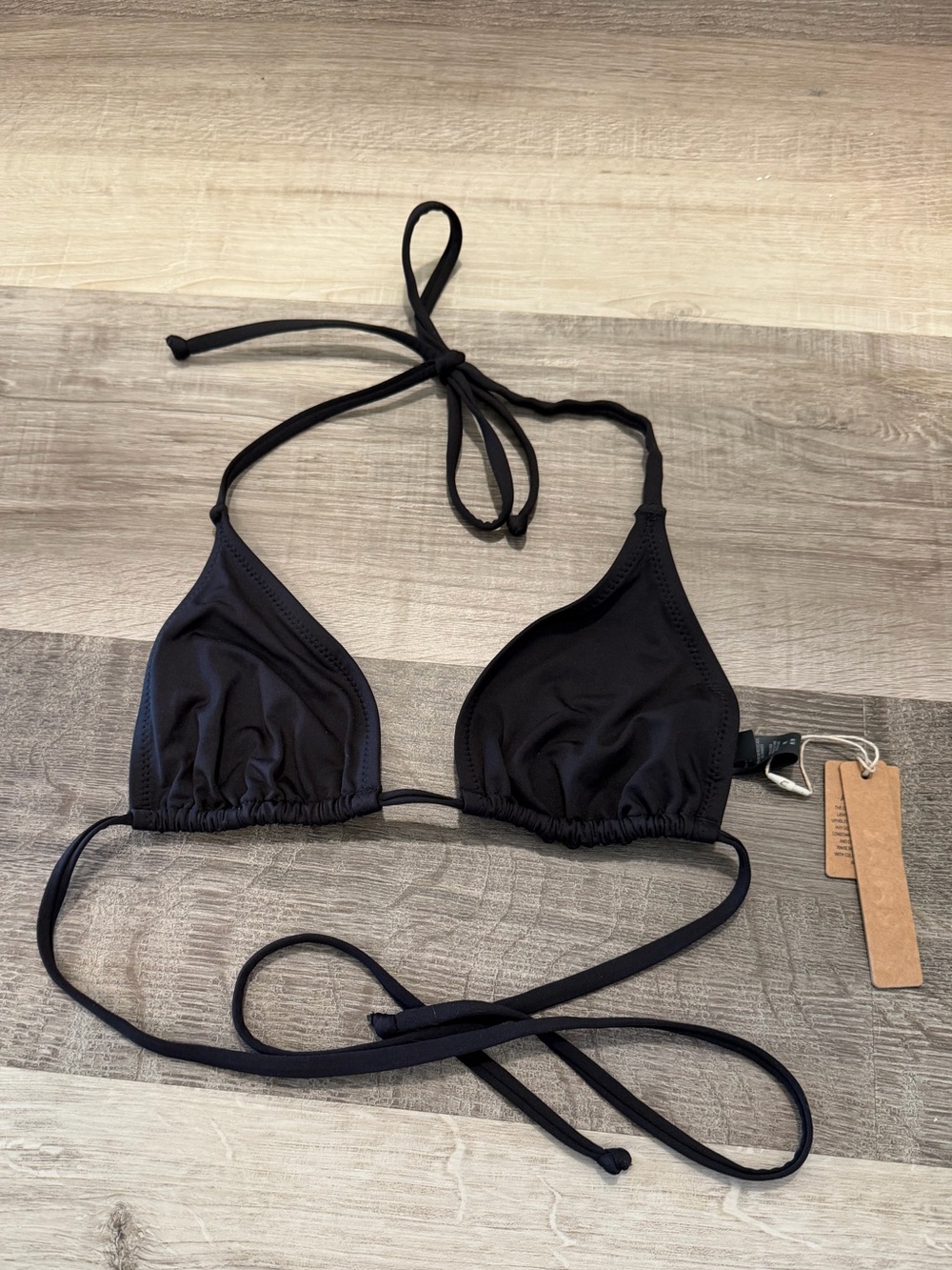 SKIMS Black Triangle Tie Bikini Top